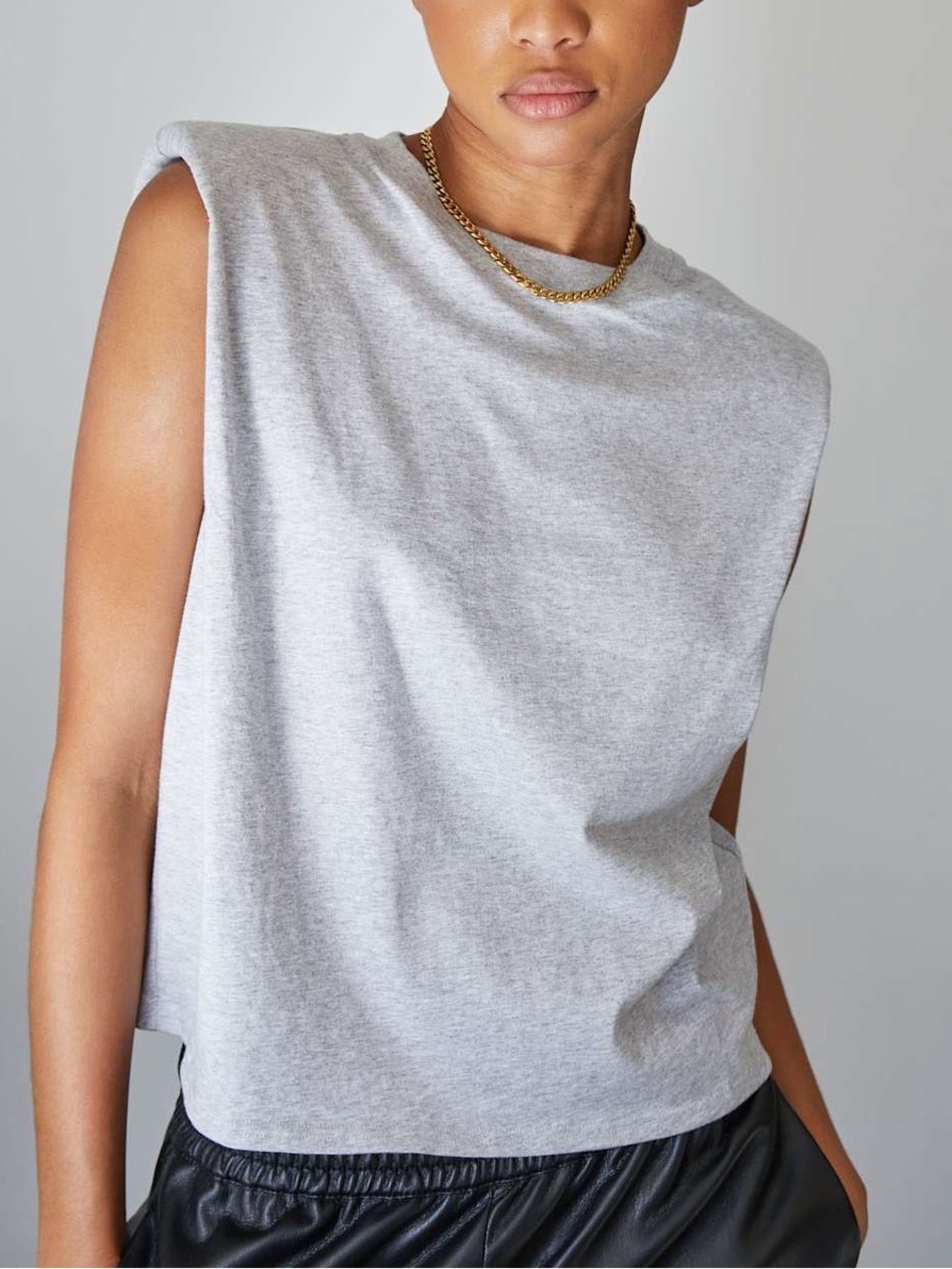 Babaton| Aritzia| Heathered Grey Cotton Shoulder Pad Tank Sleeveless Top Sz S